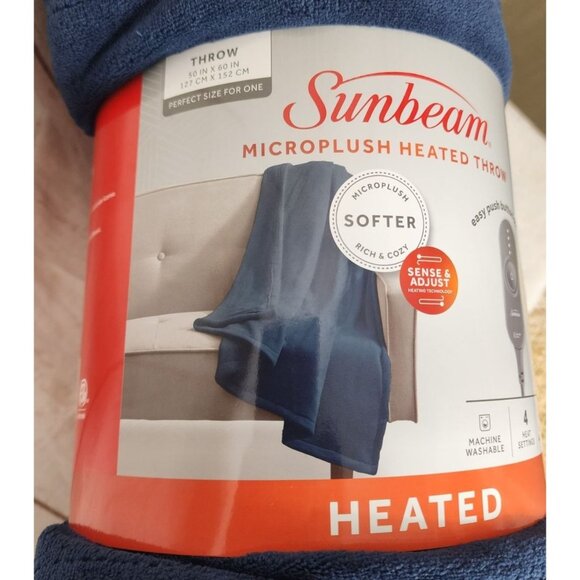 2023 Sunbeam Microplush Heated Throw - Rich & Cozy, Easy Push Button Control - Picture 6 of 12